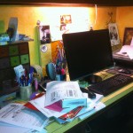 poppin messy desk side view